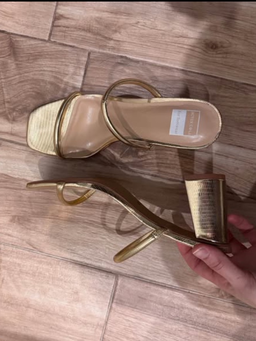 Gold Strappy Block Heel Sandals - Women
